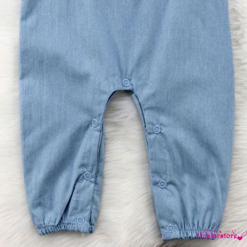 Bộ đồ liền thân ngắn tay vải jeans dễ thương cho bé gái