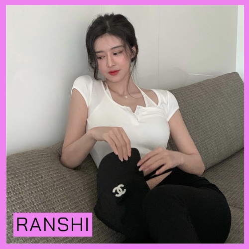 Áo Croptop Tay Ngắn Cổ Yếm RANSHI Áo Kiểu Hot Girl Sexy Cho Nữ Thời Trang Hè Hàng Loại 1 - RA027