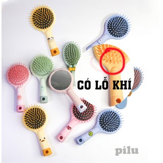 Lược Gương Mini Bò Sữa pilu Có Lỗ Khí chống rối tóc, cầm tay Kiếng Soi Trang Điểm