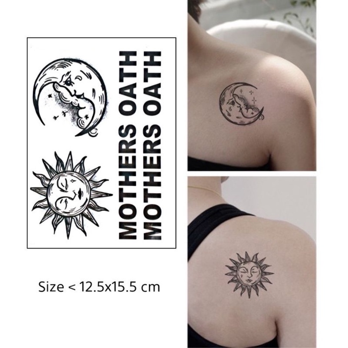 Hình xăm dán tạm thời hình mặt trăng mặt trời MHT47 - tatoo sun moon size bàn tay to, kích thước 12x15cm