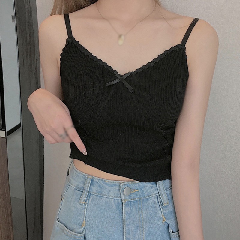 Áo Sát Nách Dệt Kim Phối Nơ Thiết Kế Hở Lưng Quyến Rũ