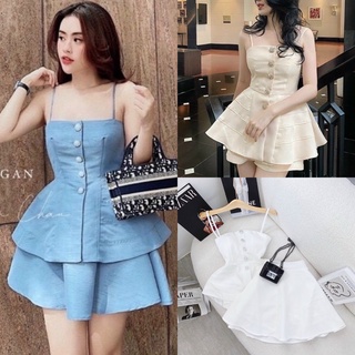 Set áo peplum hai dây kèm chân váy