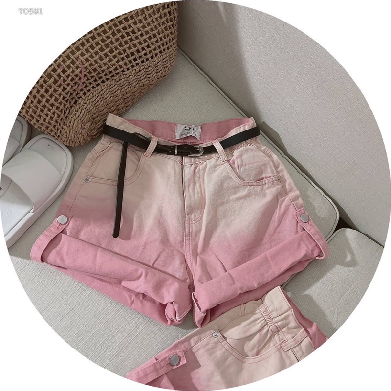 Quần jean short nữ from ôm chuẩn gấp lai màu hồng alohashop91