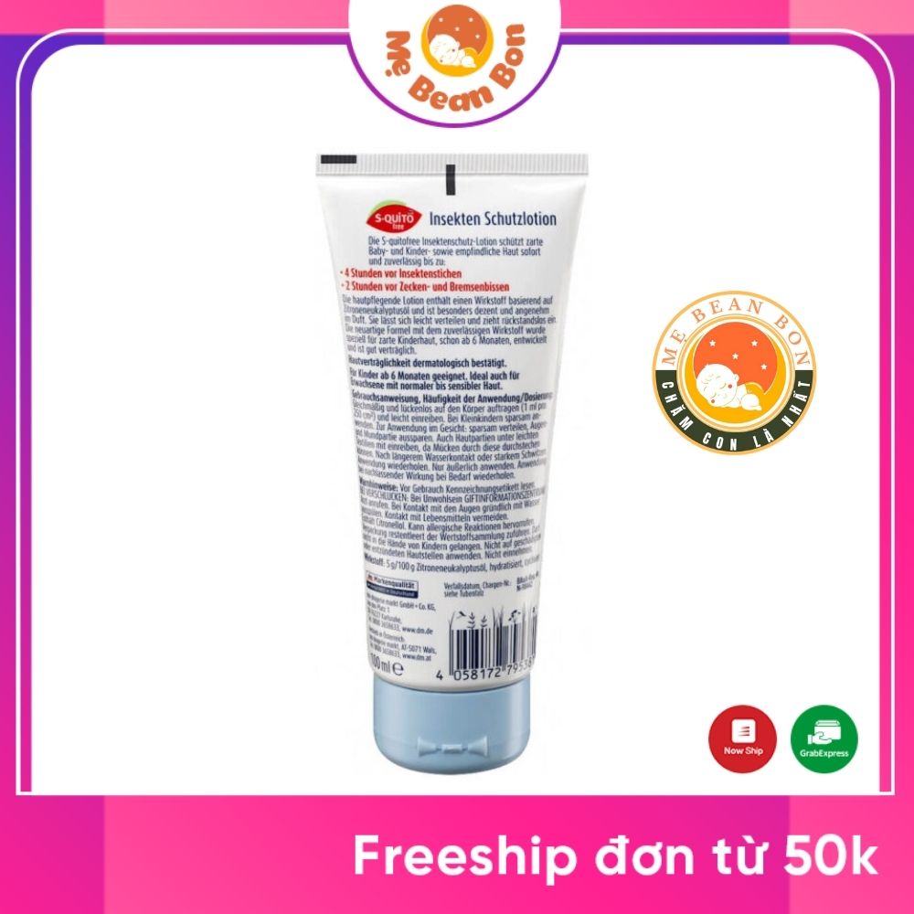 Kem S-quito Free 100 ml của Đức Chống Muỗi Và Côn Trùng Cắn Cho Trẻ Sơ Sinh Và Trẻ Em