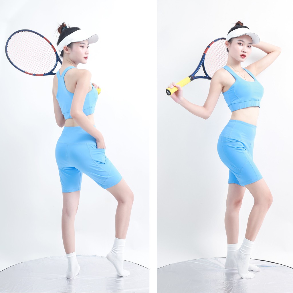 Set Bộ Đồ Tập Gym Quần BIKER + Áo Bra Tập Yoga Aerobic Chạy Bộ Co Giãn Tốt, Tôn Dáng, Kèm Mút Ngực CH057