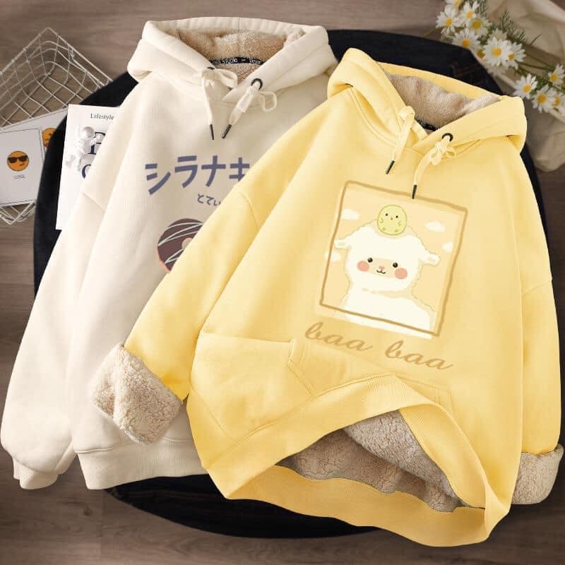 Áo hoodie có lót lông bên trong thời trang thu đông