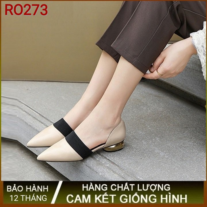 Giày sandal nữ cao gót 2p hai màu đỏ kem hàng hiệu rosata ro273