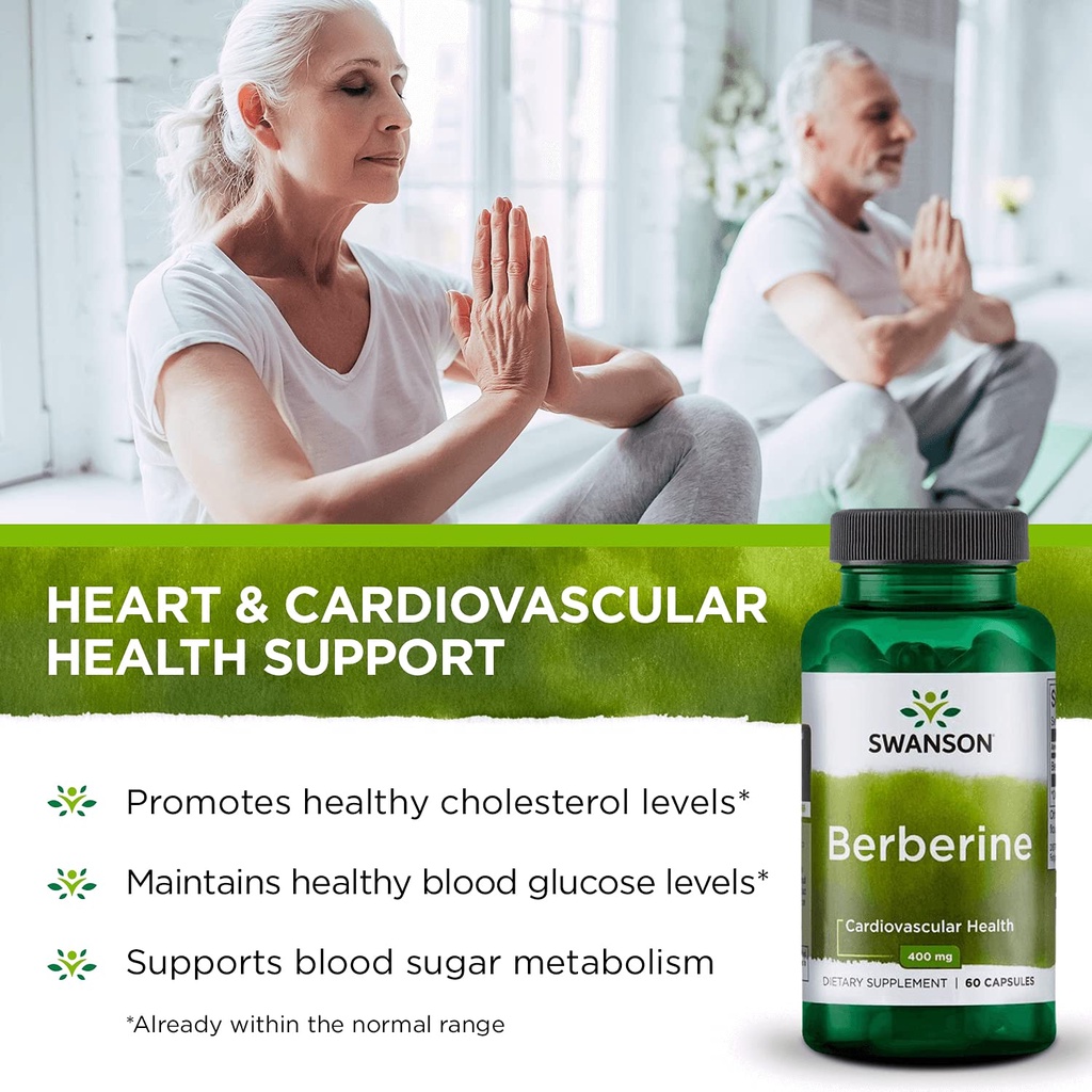 Swanson Berberine 400mg Viên uống chuyển hóa glucose, hỗ trợ tim mạch và tiêu hóa 60 viên