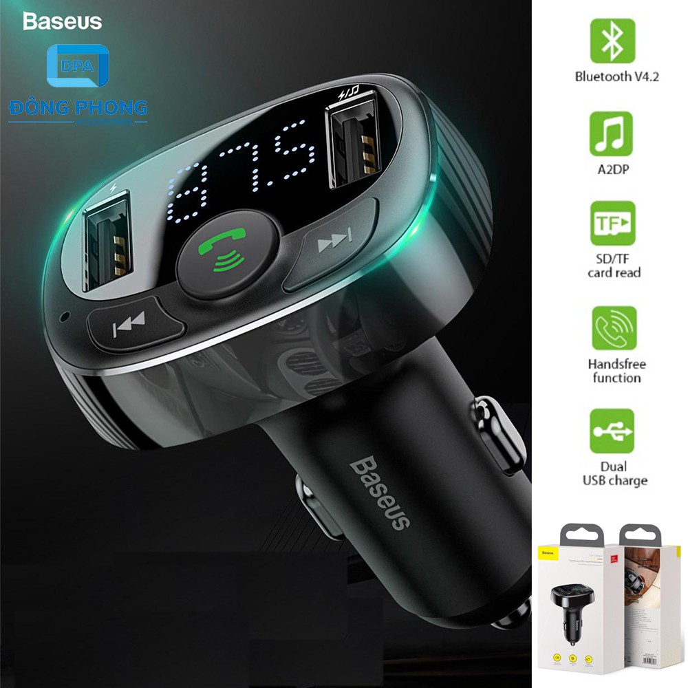 Tẩu Sạc Ô tô Đa Năng Baseus S-09A Chính Hãng (3.4A, Dual USB Port,Bluetooth MP3, TF Card/FM)