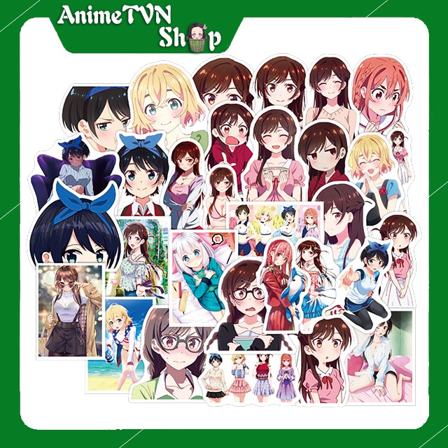 Miếng dán Sticker anime/manga Kanojo, Okarishimasu (Bạn gái thuê) trọn bộ 50 hình - In rõ ràng sắc nét khó tróc