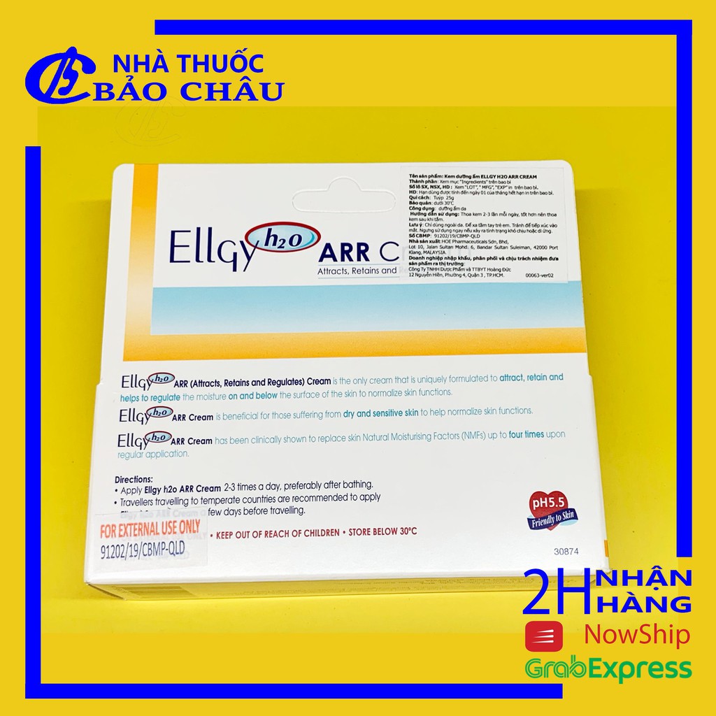 ELLGY H2O ARR Cream tuýp 25g kem dưỡng ẩm da tay và toàn thân [nhathuocbaochauq6] | BigBuy360 - bigbuy360.vn