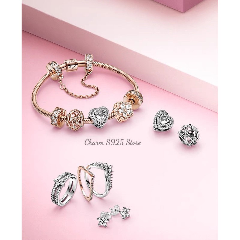 charm pan ngôi sao đá lớn vàng hồng bạc s925