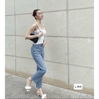 Quần jean ống suông cạp cao