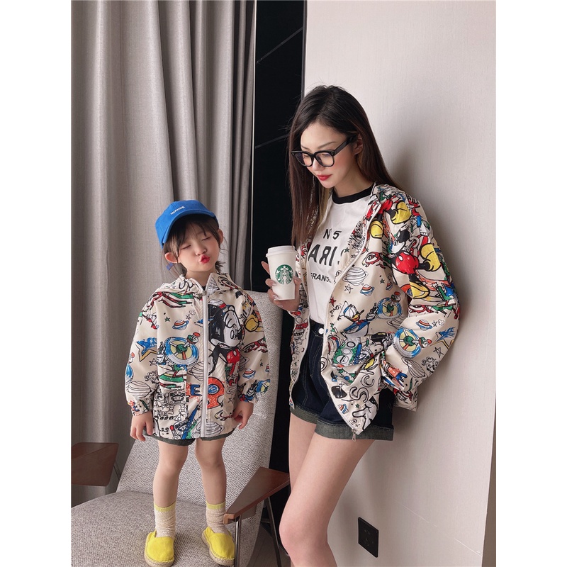 Áo khoác hoodie in họa tiết hoạt hình graffiti phong cách phương Tây thời trang xuân thu cho bé 2021