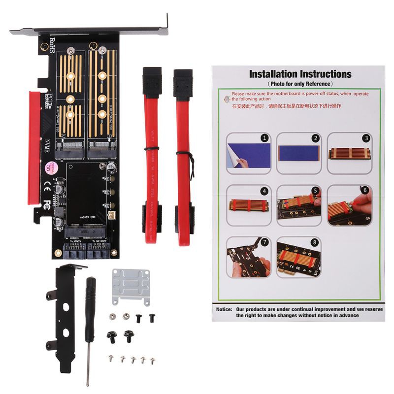 H.S.V✺PCI-E 3.0 X16 to M.2 SSD PCIE to M2 Adapter Raiser M Key B Key mSATA 2 x 7Pin SATA Port NVME M2 SSD AHCI mSATA 3 in 1 Riser Card