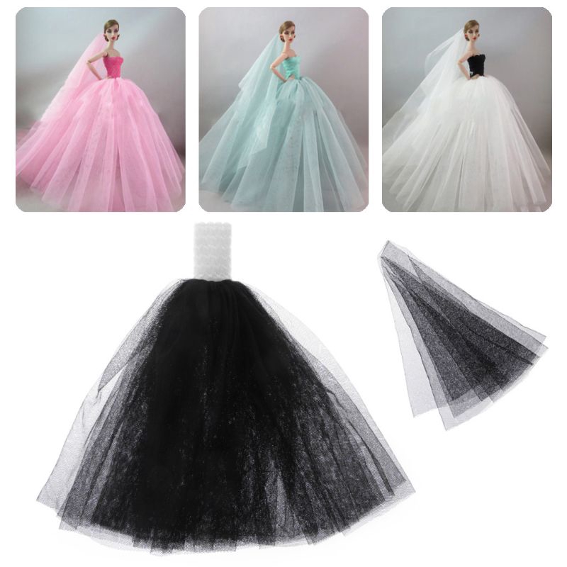 Gift Lace Handmade Long Tail Veil Evening Dress Doll Wedding Cloth