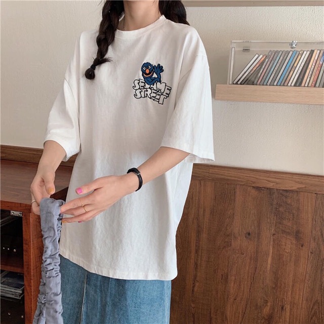 Áo thun nữ FREESHIPThêu hình siêu xinh dáng rộng [ao thun oversize