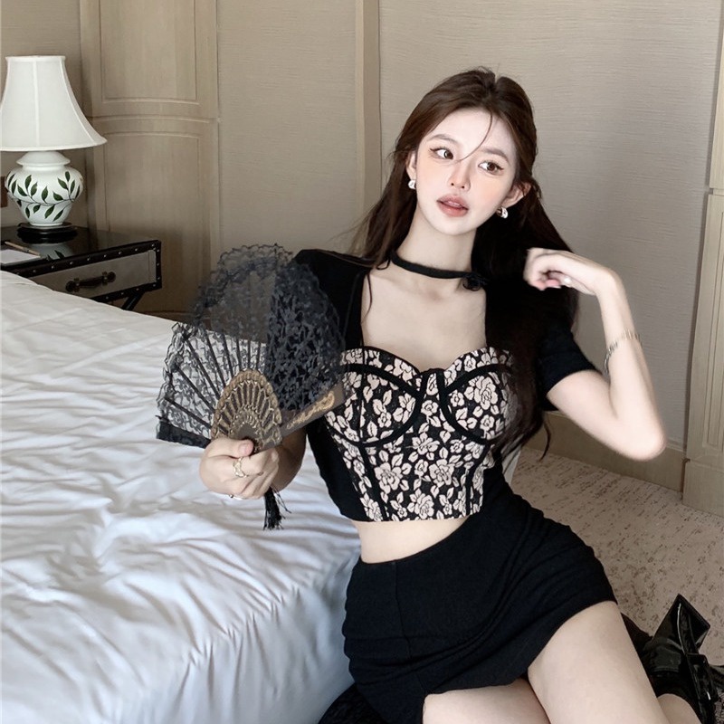 Áo Thun Crop top Bằng Lụa Mát In Họa Tiết Thời Trang Mùa Hè Cho Nữ JH-TX-257