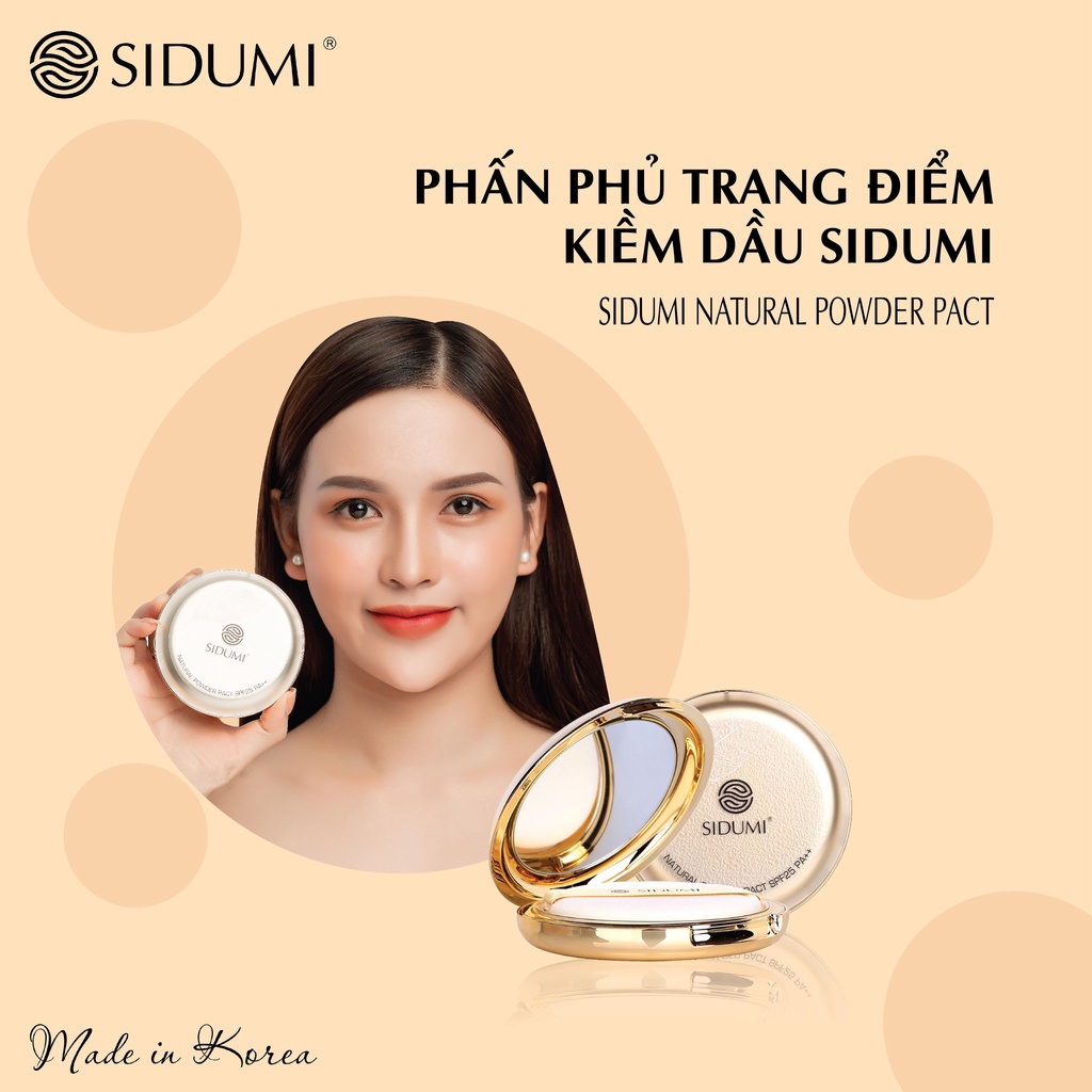 Phấn phủ kiềm dầu Sidumi Natural Powder pact SPF 25 PA++ che phủ hoàn hảo chính hãng Hàn Quốc 22g SDM 601