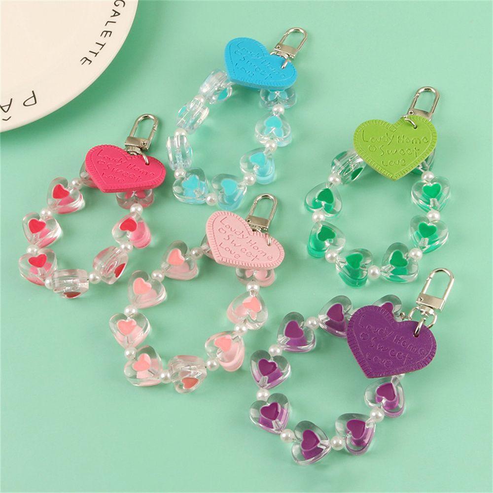 DARNELL Creative Heart Key Chain Packaging Decoration Car Key Ring Sweet Love For Couples Valentine 's Day Birthday Gift Fashion Interior Accessories Ornaments Bag Pendants Acrylic Bead Keychain/Multicolor