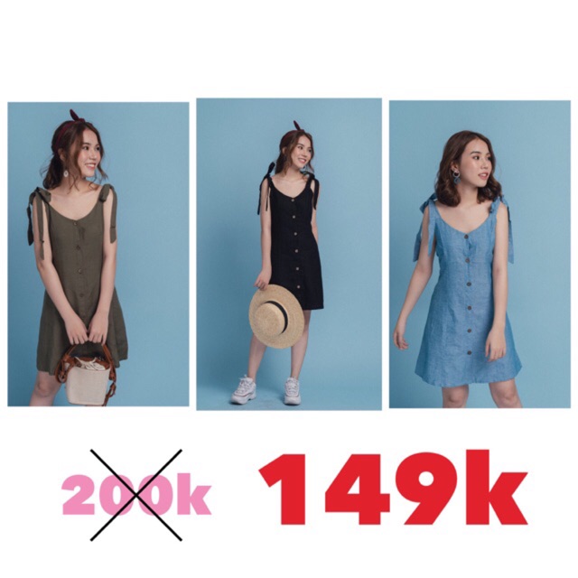 Đầm dây cột nơ - Xanh ngọc , Xanh đen