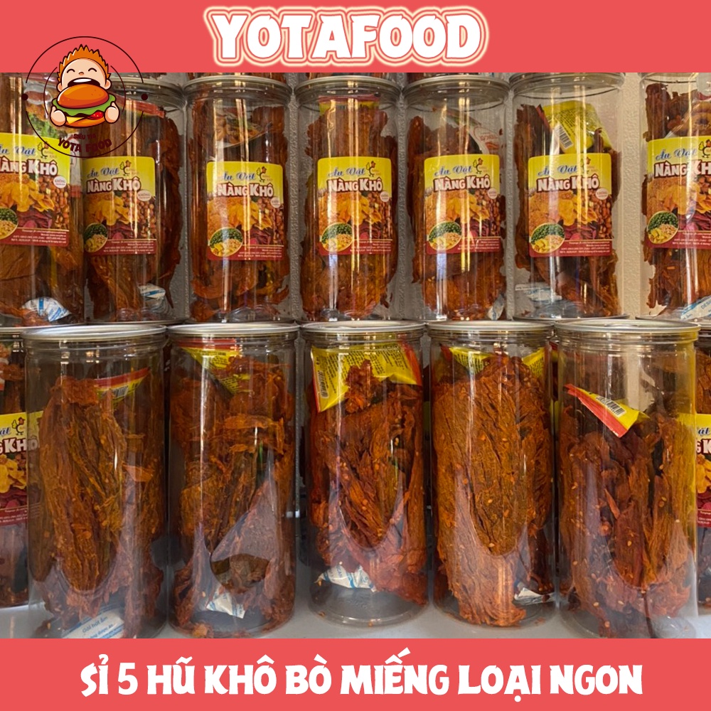 Sỉ 5 hũ PET 300gram Khô bò miếng vị Tứ Xuyên loại 1 | Yotafood
