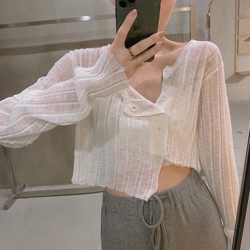 SUXI Áo Dệt Kim Mỏng Tay Dài Màu Trơn Chống Nắng Thời Trang Mùa Hè Cho Nữ