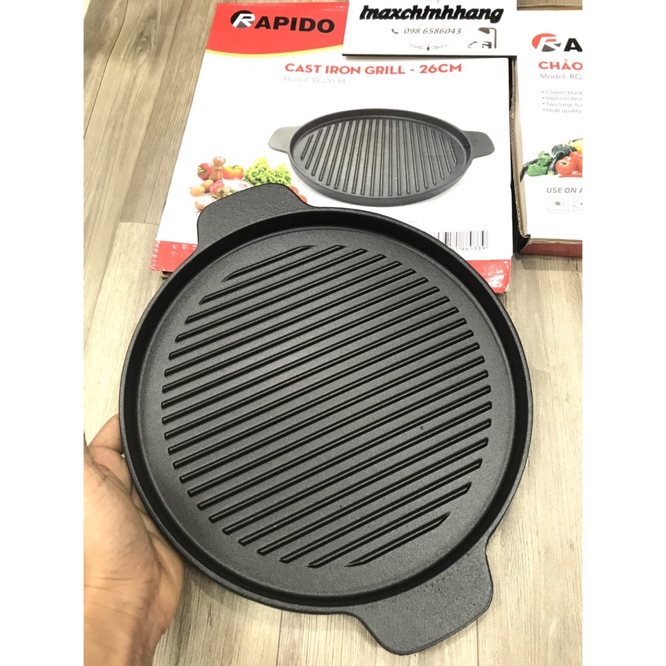 Chảo gang nướng Rapido 24cm- 26cm chống dính dùng được cho các loại bếp