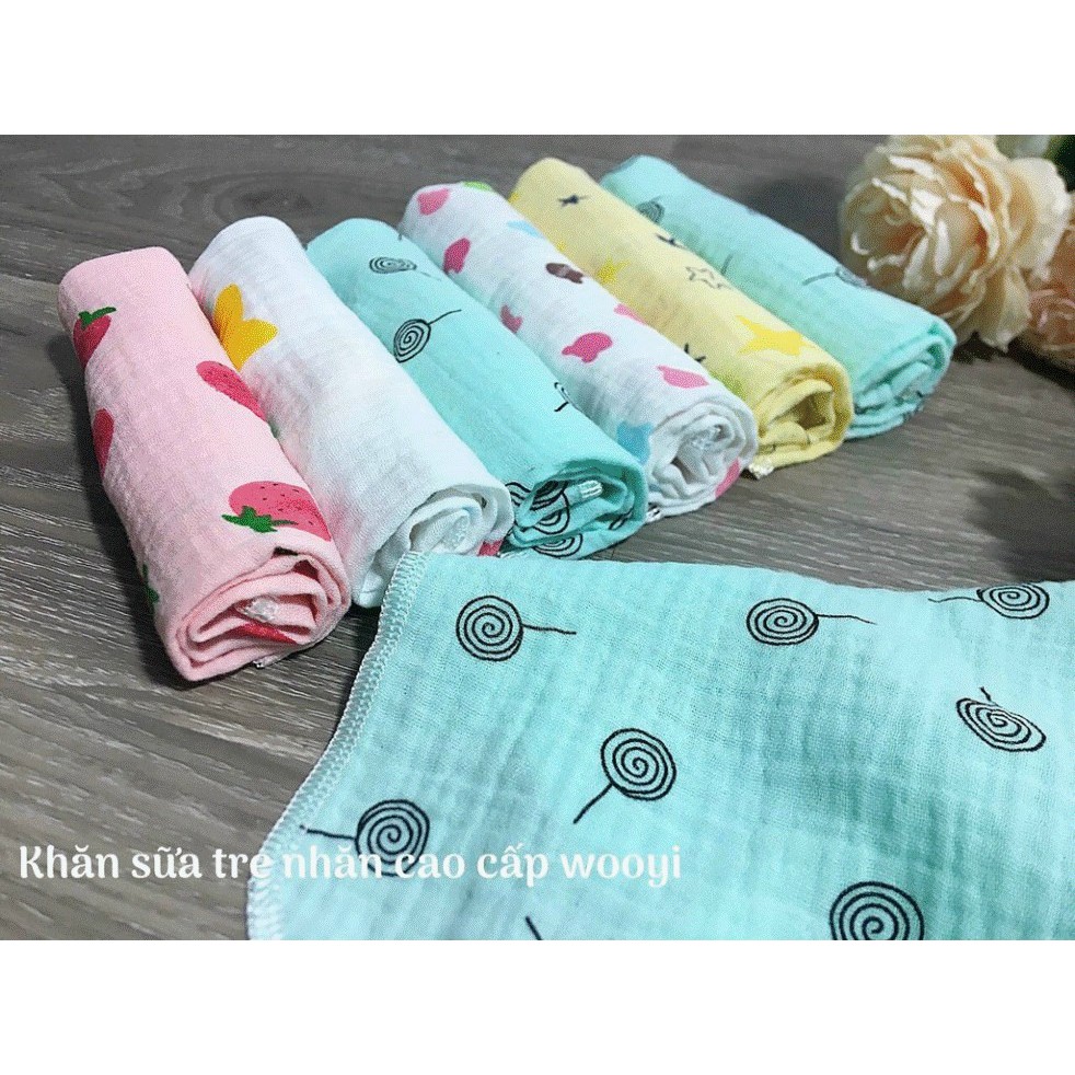 Set 5 Khăn sữa Wooyi 2 lớp họa tiết cotton mềm mịn cho bé/khăn lau cho bé cực cute