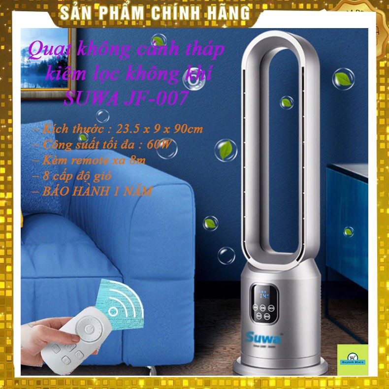 Quạt không cánh tháp kiêm lọc không khí SUWA JF-007 tạo ion âm Màn LCD hiển thị nhiệt độ có điều khiển từ xa- BH 1 năm