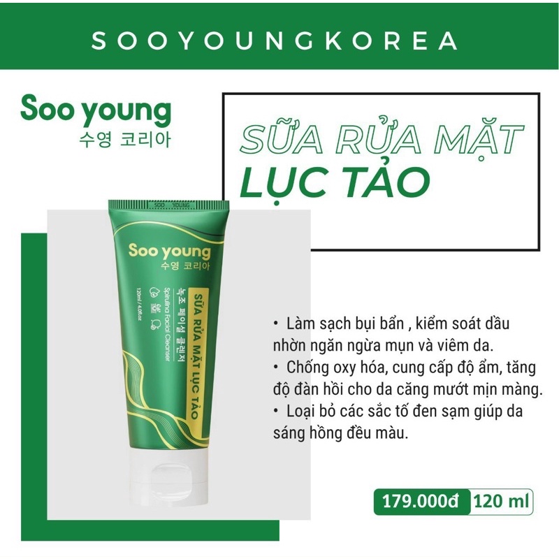 Sữa rửa mặt Lục tảo Soo Young 120ml - Sữa rửa mặt Sooyoung - Hàng chính hãng