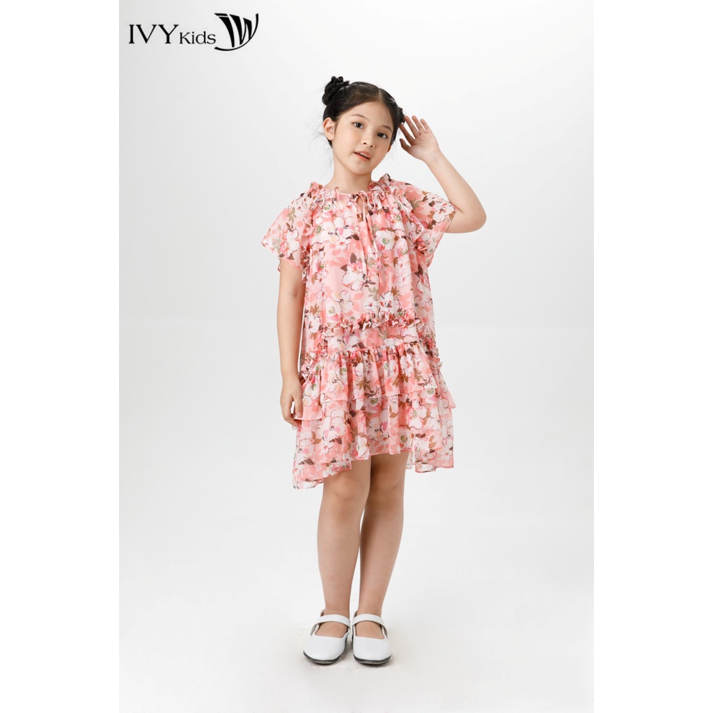 Đầm lụa bé gái nhấn bèo IVY moda MS 48G1506