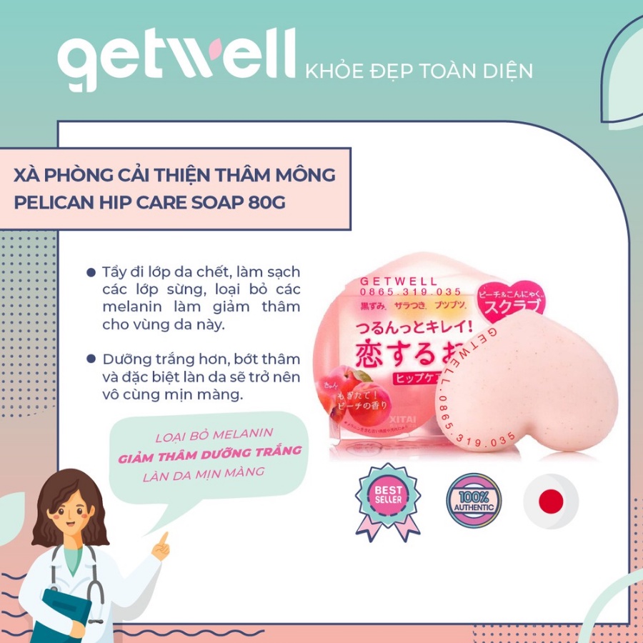 Xà Phòng Tắm Giảm Thâm Mông Pelican Hip Care Scrub Soap 80g - Konni39