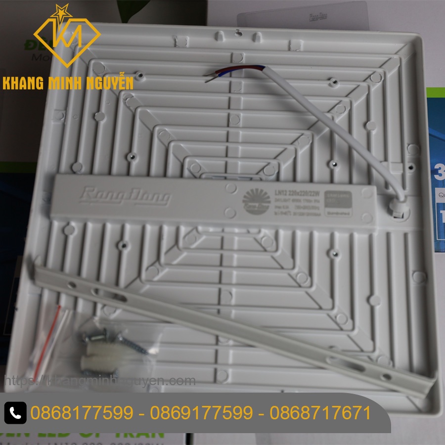 Đèn LED ốp trần RẠNG ĐÔNG vuông LN12-220x220/22W 6500K SS, đèn ốp trần ban công, ốp trần sảnh, ốp hành lang, ốp logia