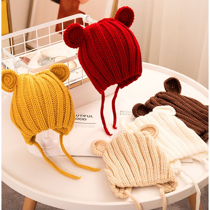 NÓN LEN GẤU CỘT DÂY KUTE CHO BÉ