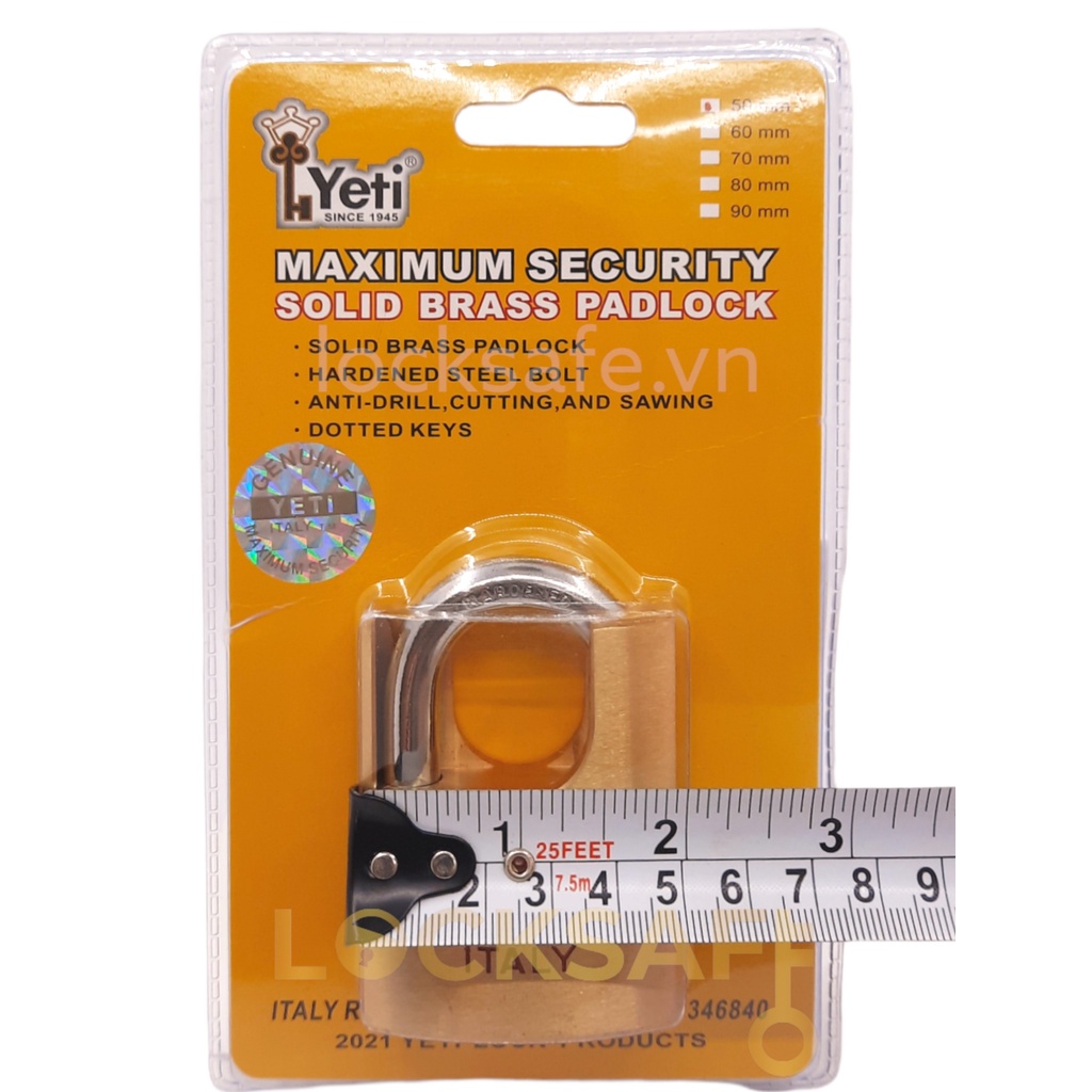Ổ Khóa Cửa YETI Chống Cắt Đồng Thau ITALY Cao Cấp 50mm - 60mm
