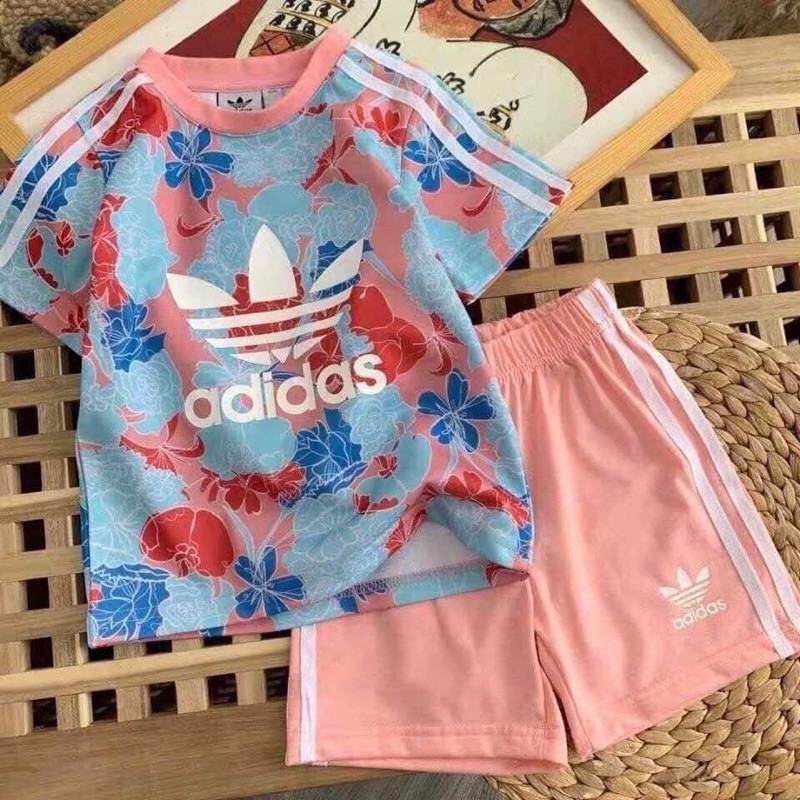 bộ Adidas hoa hồng cho bé gái siêu yêu