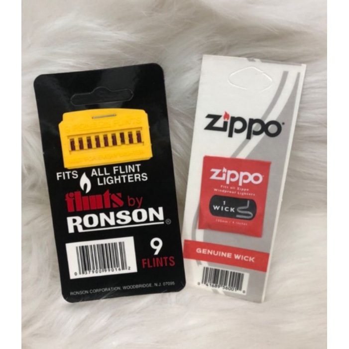 Combo 02 phụ kiện Zippo: Bất, tim Zippo cao cấp chính hãng + Vỉ đá đỏ Ronso