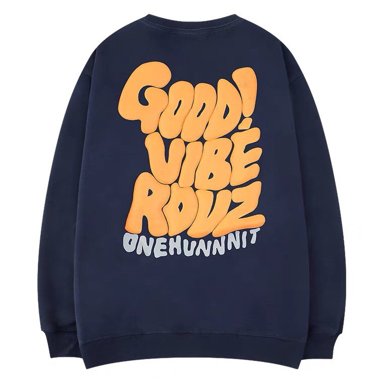 Áo sweater nam nữ HeyBig Áo nỉ lót lông dài tay form rộng unisex in hình Good Vibe Rovz