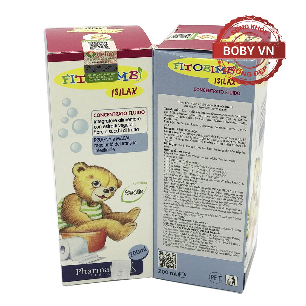 Fitobimbi Isilax bổ sung chất xơ hòa tan giảm táo bón cho bé - Lọ 200ml - Boby