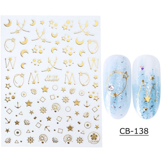 Sticker Dán Móng Tay 2022 DIY Họa Tiết Hình Học Màu Vàng/Bạc Phong Cách Phổ Biến
