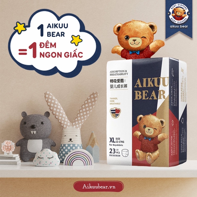 [ 1 Thùng ] Bỉm Aikuu Bear FREESHIP Tã Aikuu Bear Dán/Quần đủ size S112,M100/M100,L96,XL92,XXL88,XXXL84