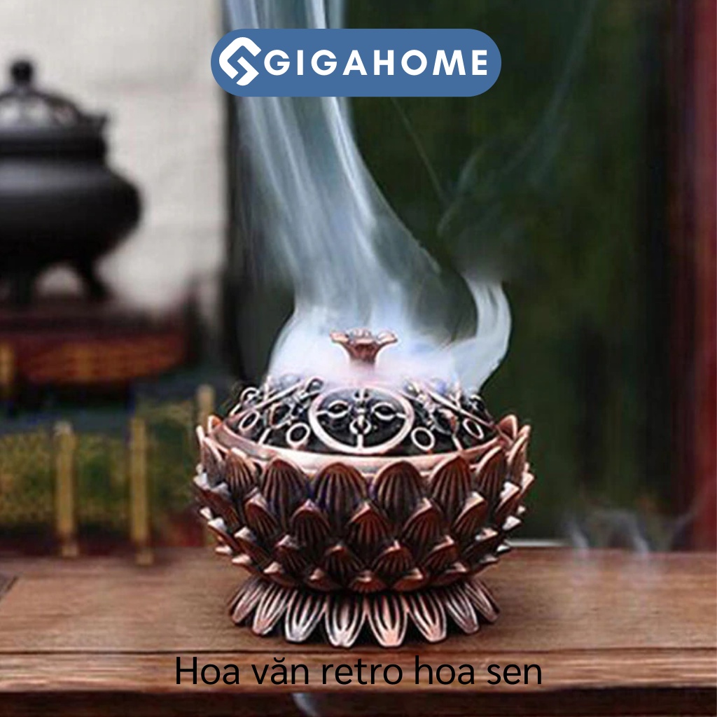Lư Hương Đốt Xông Hương Trơm Bằng Hợp Kim Kẽn GGIAHOME Họa Tiết Hoa Sen 7384