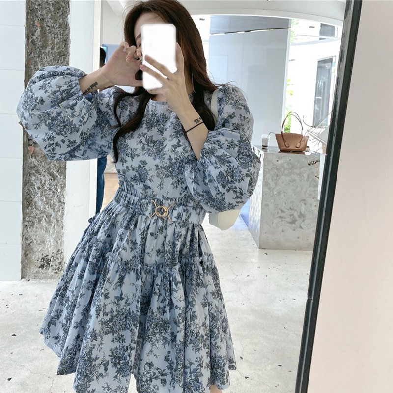 [ Sẵn ] Váy hoa nhí cổ tròn mùa thu dài tay | BigBuy360 - bigbuy360.vn