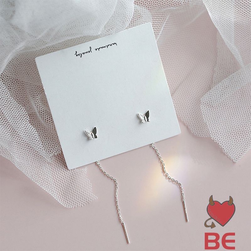 YADORNOS Bông tai kim loại YADORNOS dáng dài hình bươm bướm/ côn trùng phối tua rua kiểu dáng thời trang