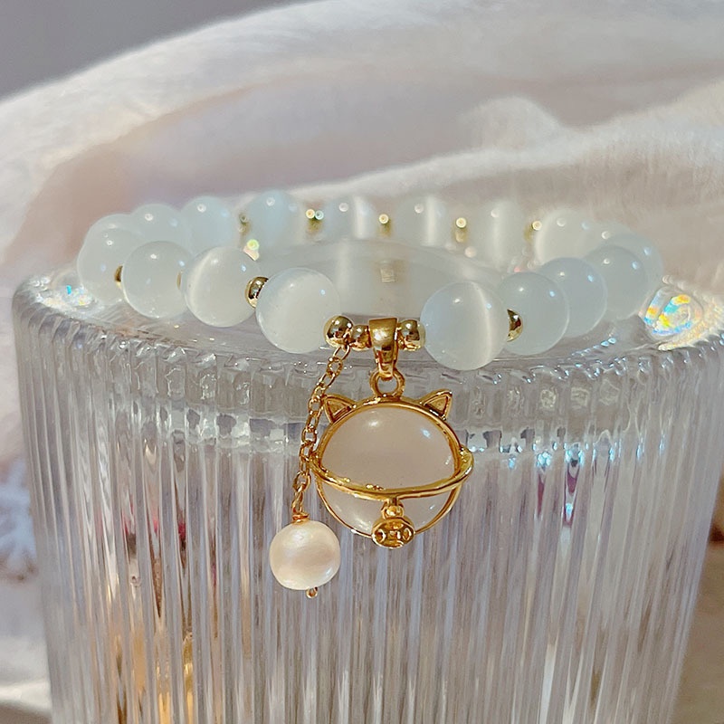 [Hàng Mới] Vòng Tay Chuỗi Hạt Đá Mắt Mèo May Mắn Phong Cách Đơn Giản Dành Cho Nữ