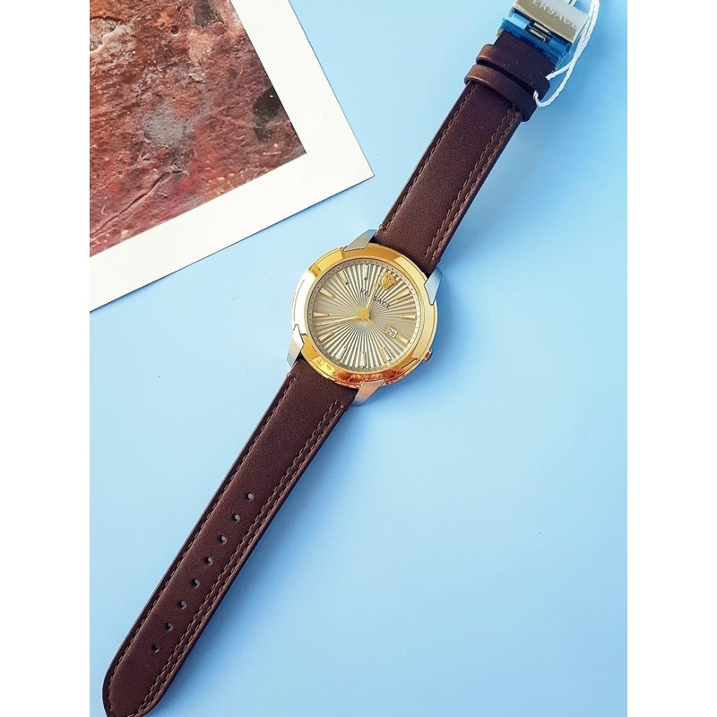 Đồng hồ nam Versace V- Ủban màu gold dây da .