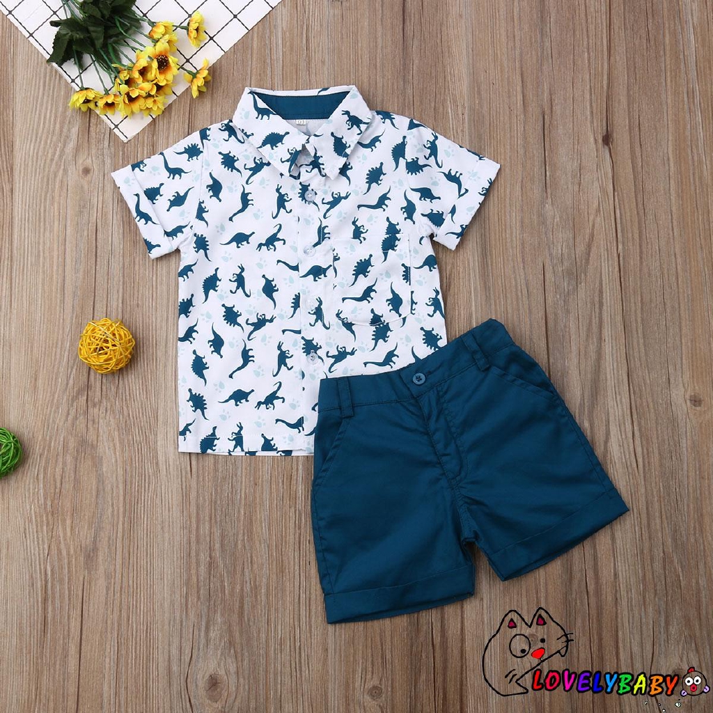 Set áo sơ mi ngắn tay + quần short thời trang cho bé trai