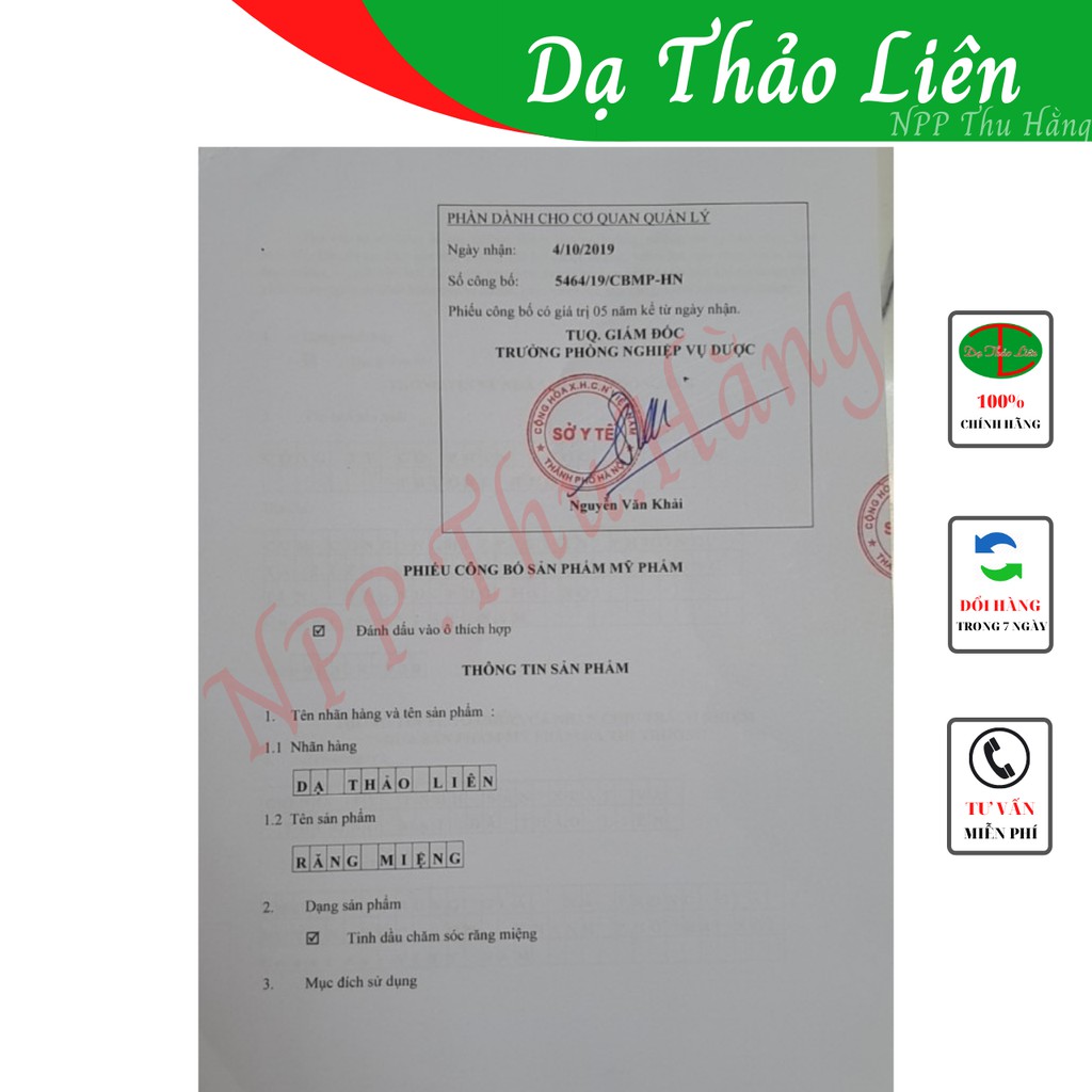 [TẶNG 4 NẠ NGỦ CHÍNH ÃNG] Tinh Dầu Răng Miệng Dạ Thảo Liên (Sâu Răng, Hôi Miệng, Viêm Lợi, Viêm Chân Răng, Viêm Họng...)