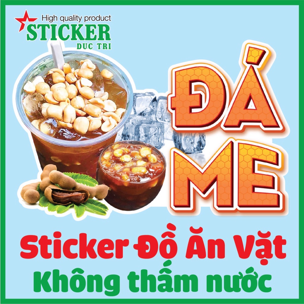 Sticker miếng dán hình Cà Phê, Chanh Dây, Đá Me, Milo Dầm, Nước giải khát... dùng để trang trí quán. Giấy in cao